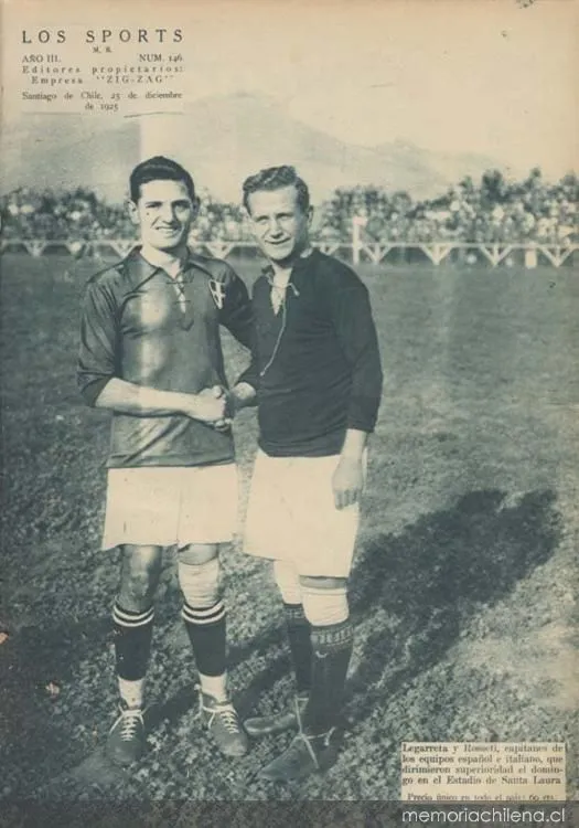 Lagarreta y Rosseti : capitanes de los equipos español e italiano, 1925 — 1925 | Chile de Ayer