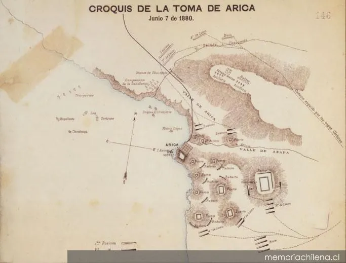 Croquis de la toma del morro de Arica, 7 de junio de 1880 — 1880 | Chile de Ayer