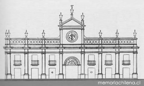 Edificio del Palacio del Real Tribunal del Consulado, concluido en 1801 y en el que funcionó la Biblioteca Nacional desde 1886 hasta 1925 — 1963 | Chile de Ayer