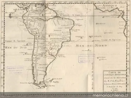 Carte de l'Amerique meridionale, dressee sur les observations du R. P. L. Feuiller, hacia 1720 — 1714 | Chile de Ayer