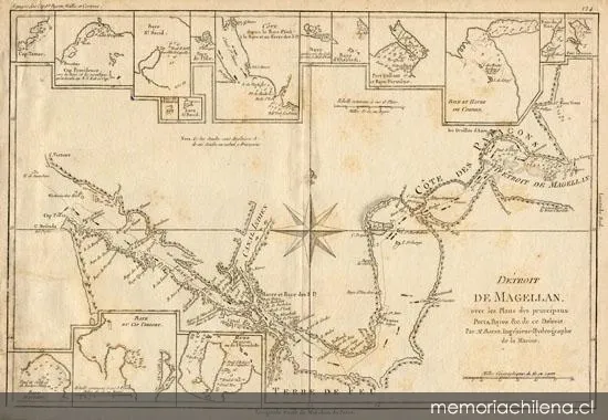 Detroit de Magellan avec les plans des principaux ports, Baves &amp — 1848 | Chile de Ayer