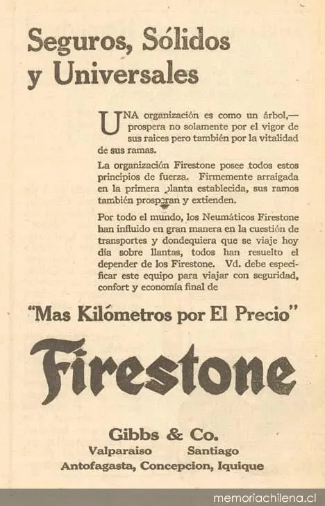 Firestone: seguros, sólidos y universales — 1920 | Chile de Ayer