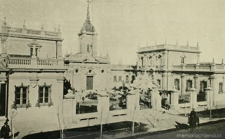Vista general de la Parroquia de Santa Lucrecia y Sección Benéfica, Población Huemul, 1918 — 1918 | Chile de Ayer