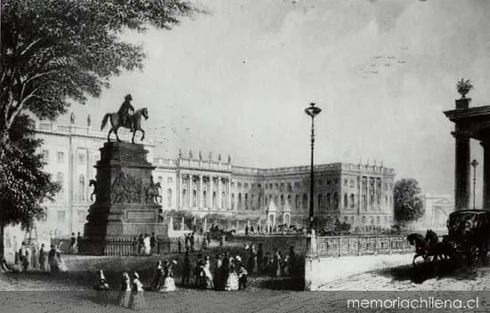 Universidad con el monumento a Federico II el Grande, Berlín, hacia 1880 — 1880 | Chile de Ayer