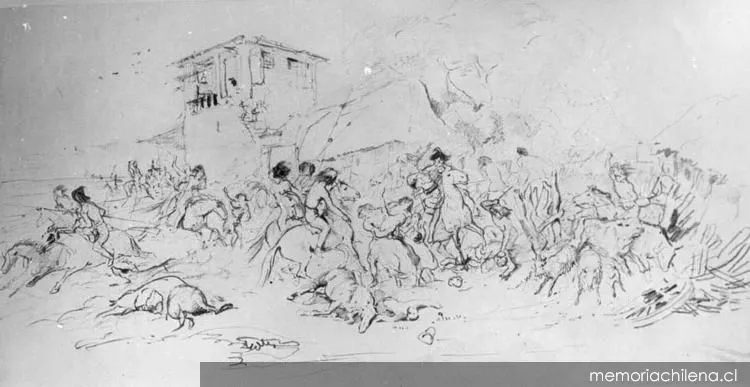 Indios asaltando caserío, entre 1834 y 1845 — 1834 | Chile de Ayer