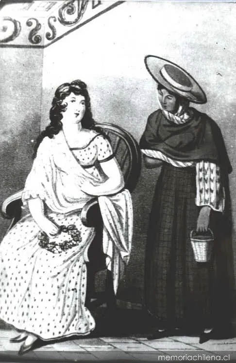 Dama de la aristocracia chilena con su mucama, siglo 19 — 1900 | Chile de Ayer