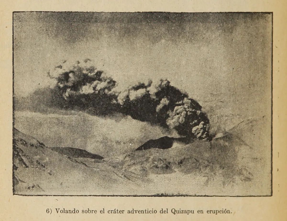 Volando sobre el cráter adventicio del Quizapu en erupción — 1934 | Chile de Ayer