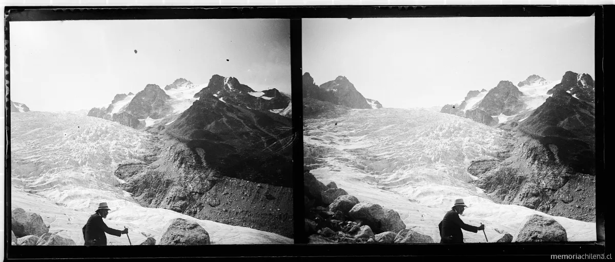 Alejandro Bertrand, caminando por el Glaciar Trient, Suiza, 1908 — 1908 | Chile de Ayer