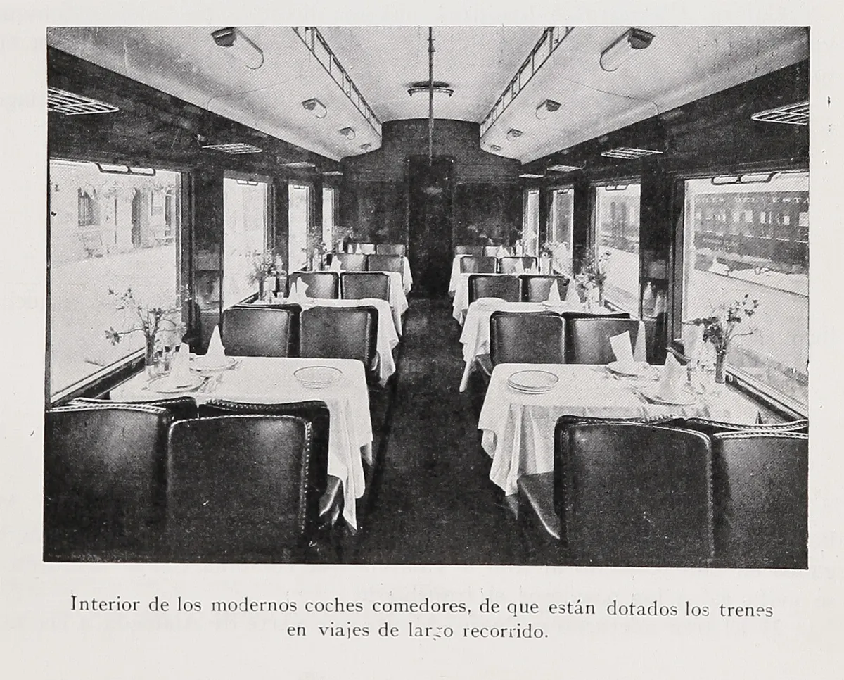 Interior de los modernos coches comedores, 1931 — 1931 | Chile de Ayer