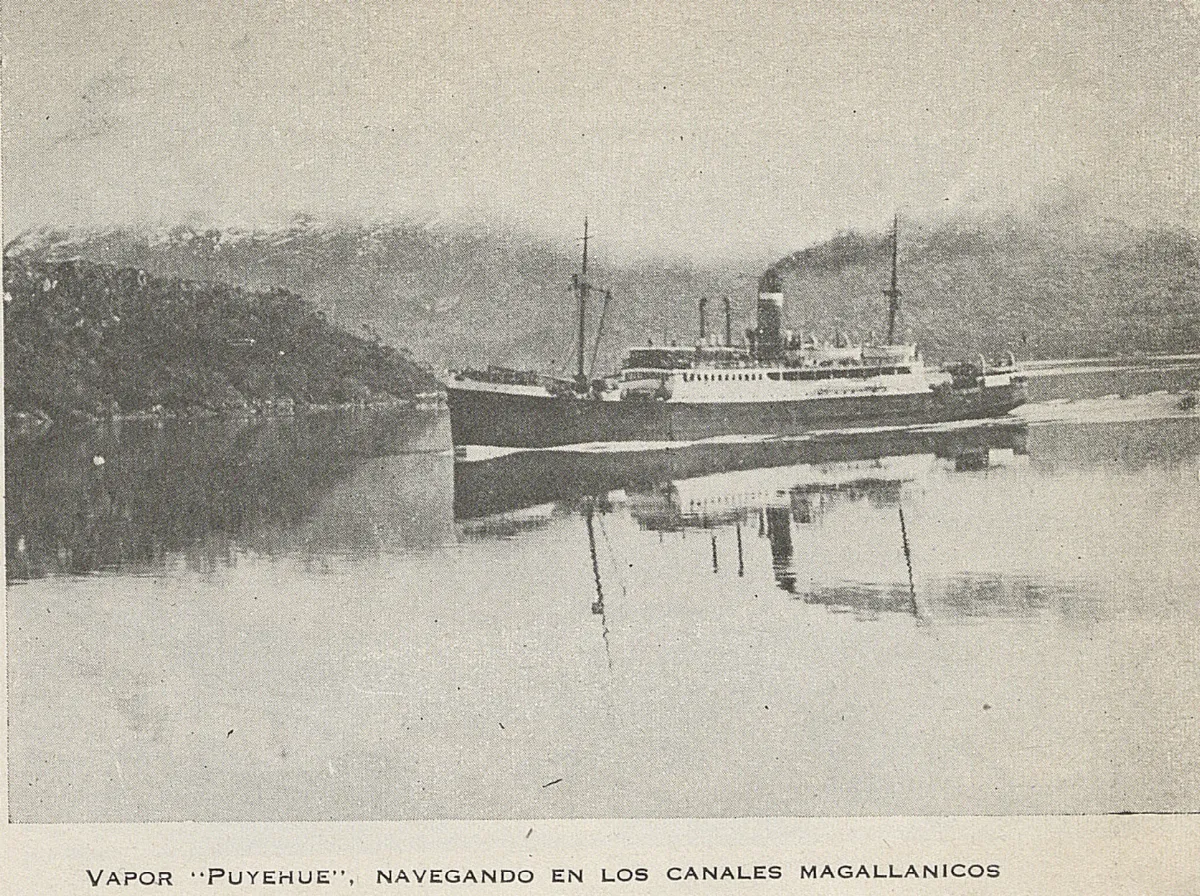 Vapor Puyehue: navegando en los canales magallánicos, 1948 — 1948 | Chile de Ayer