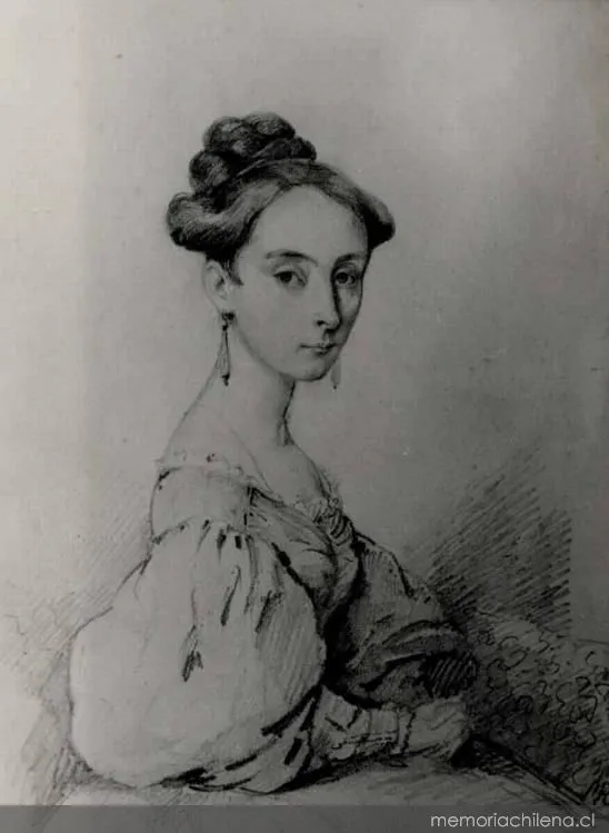 Carmen Arriagada, dibujo del retrato de medio cuerpo, hacia 1835 — 1835 | Chile de Ayer