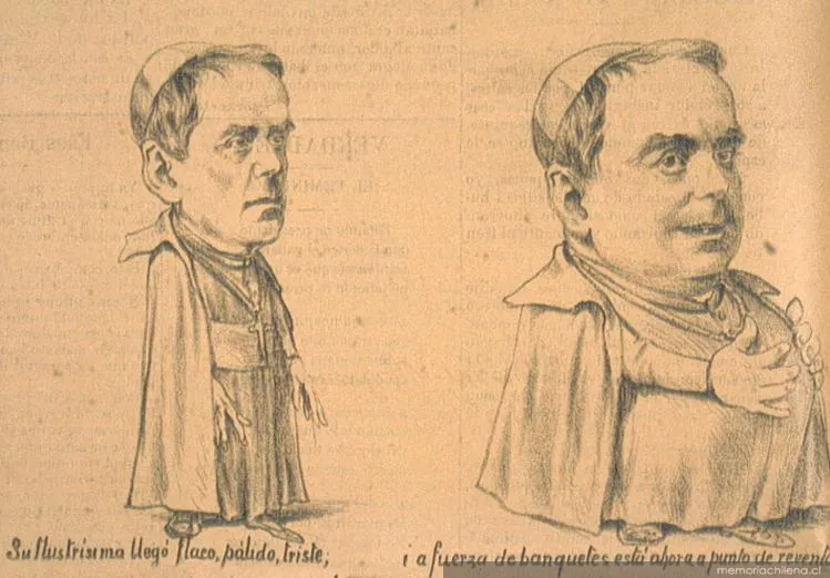 Su Ilustrísima llegó flaco, pálido, triste y a fuerza de banquetes está ahora a punto de reventar, 1899 — 1899 | Chile de Ayer
