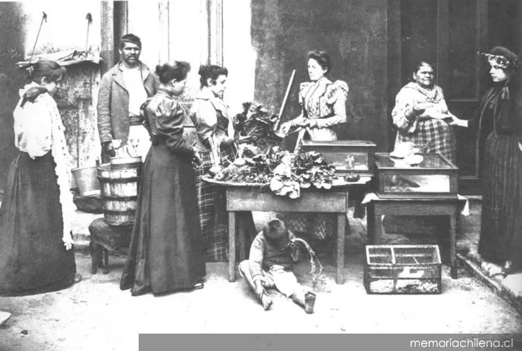 Venta de verduras en el Mercado Central, hacia 1900 — 1900 | Chile de Ayer