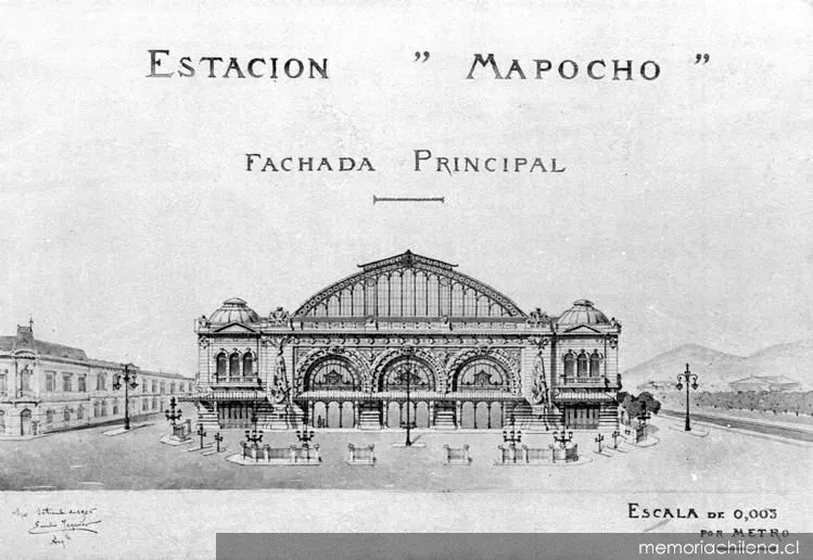 Fachada principal de Estación Mapocho, hacia 1912 — 1905 | Chile de Ayer