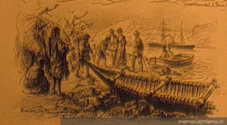 Desembarco en algún punto de los canales, hacia 1894 — 1894 | Chile de Ayer