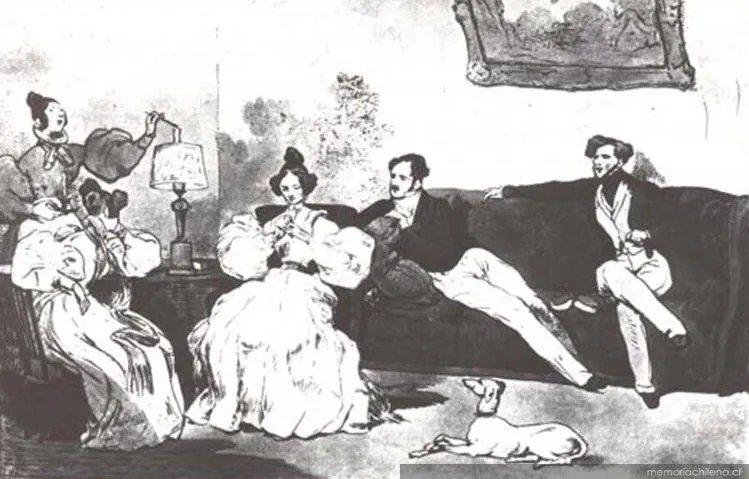 Tertulia en la casa del coronel Eduardo Gutike en Talca, 1836 — 1836 | Chile de Ayer