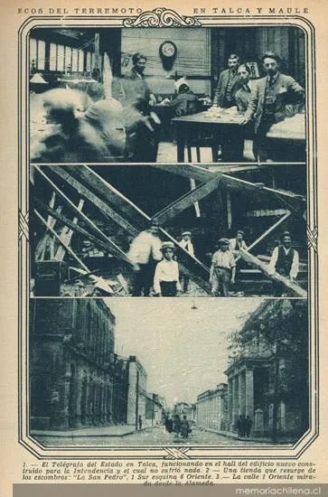 Consecuencias del terremoto de Talca: hall del edificio el telégrafo del estado, tienda " — 1928 | Chile de Ayer