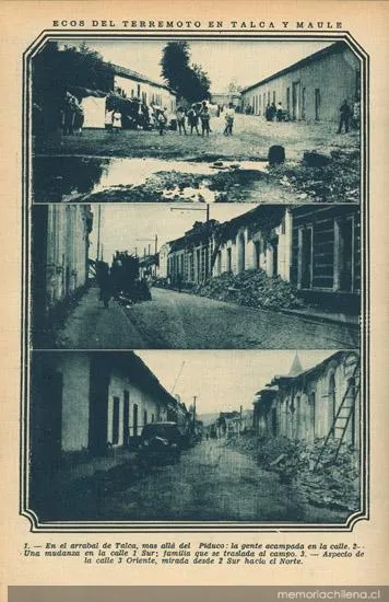 Consecuencias del terremoto de Talca: el arrabal y calles 1 Sur y 3 Oriente, 1928 — 1928 | Chile de Ayer