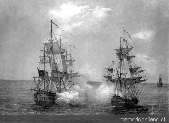 Combate entre dos fragatas, hacia 1800 — 1800 | Chile de Ayer