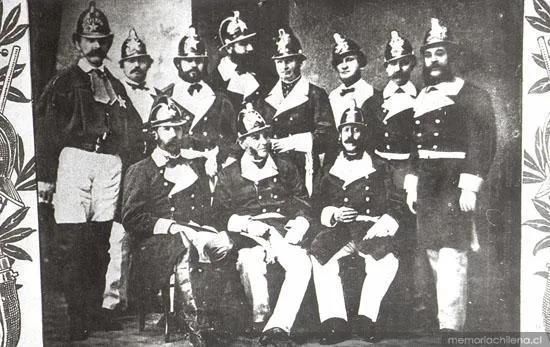 Primer Directorio del Cuerpo de Bomberos de Santiago, hacia 1870 — 1870 | Chile de Ayer