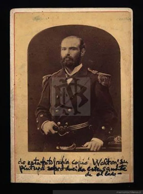 Arturo Prat Chacón, retrato de medio cuerpo con uniforme, hacia 1880 — 1880 | Chile de Ayer