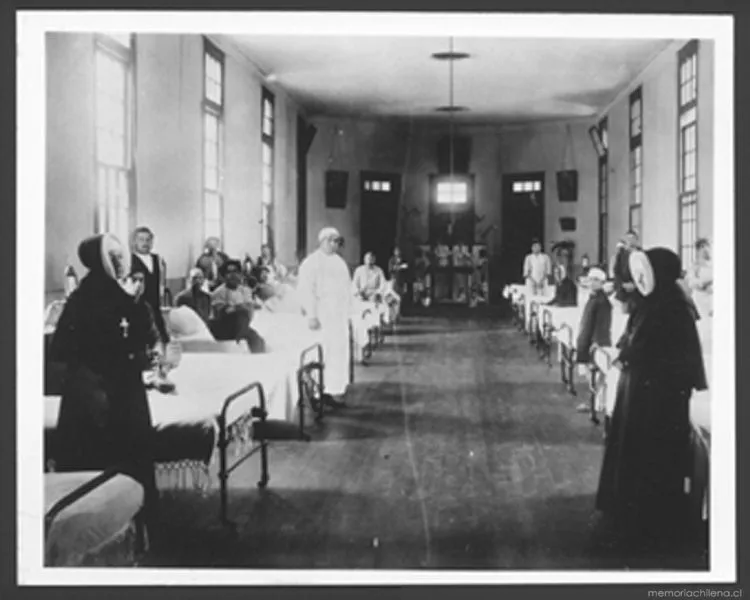 Sala de hospital atendida por la Congregación de la Providencia, hacia 1900 — 1900 | Chile de Ayer