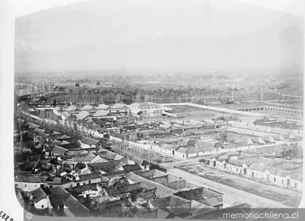 Ciudad de Santiago, se observa la maestranza Vicuña Mackenna, 1860 — 1860 | Chile de Ayer