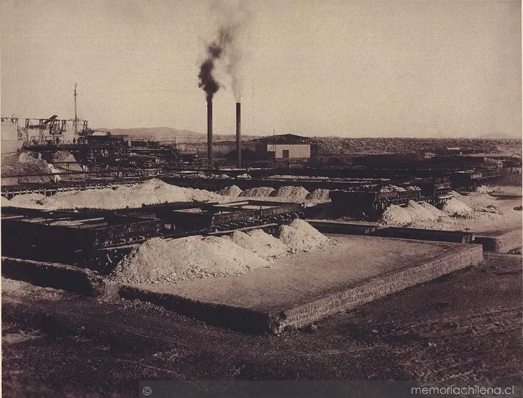 Vista general de la Oficina Salitrera Buen Retiro, Tarapacá, 1889 — 1889 | Chile de Ayer