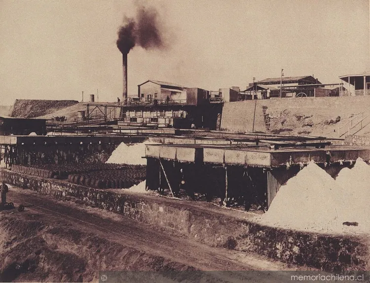 Maquinaria y bateas de cristalización de salitre: Oficina Salitrera Jaspampa: Tarapacá, 1889 — 1889 | Chile de Ayer