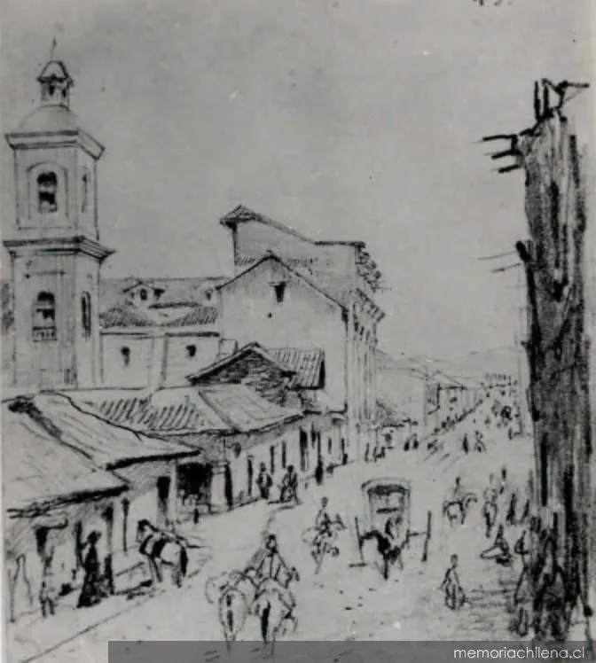 Calle de Santiago, hacia 1840 — 1840 | Chile de Ayer