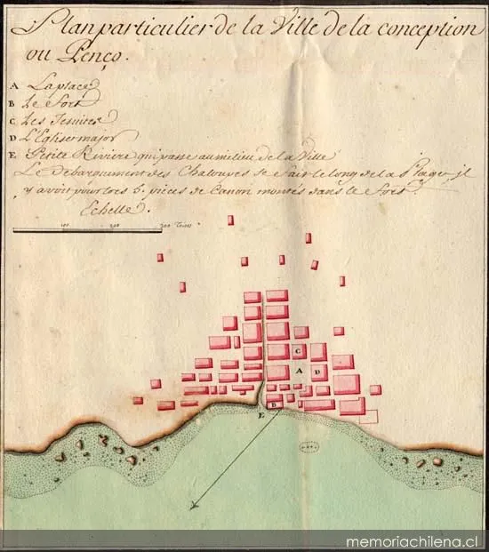 Plano de Concepción en 1712 — 1712 | Chile de Ayer