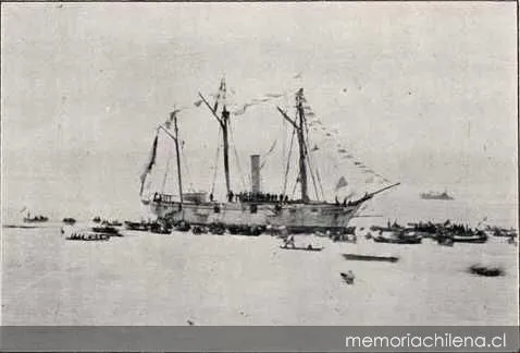 La Covadonga después de la hazaña de Punta Gruesa, 1879 — 1879 | Chile de Ayer