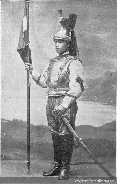 Soldado de la caballería boliviano del Escuadrón Húsares de Bolivia en uniforme de parada, 1879 — 1879 | Chile de Ayer