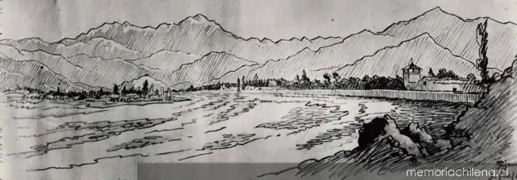 Tajamares del Río Mapocho, Santiago, 1835 — 1835 | Chile de Ayer