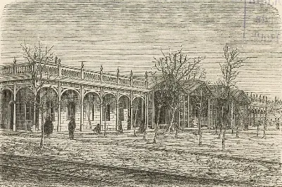 Santiago - Vista exterior de la estación de ferrocarriles (1872) — 1872 | Chile de Ayer