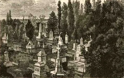 Santiago - Vista parcial del Cementerio (1872) — 1872 | Chile de Ayer