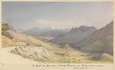 Cuesta de Chacabuco mirando hacia San Felipe de Aconcagua, 1851 — aprox. 1851 | Chile de Ayer