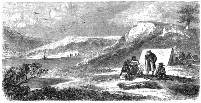 Campamento en la orilla de Puerto del Hambre — aprox. 1861 | Chile de Ayer