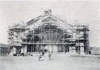 Antigua estación Providencia en construcción, 1909, al inicio del actual Parque Bustamante, Santiago de Chile. — aprox. 1910 | Chile de Ayer