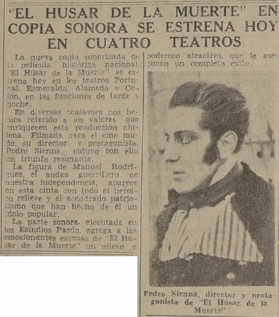Pedro Sienna, director de El Húsar de la Muerte, 1942 — aprox. 1942 | Chile de Ayer