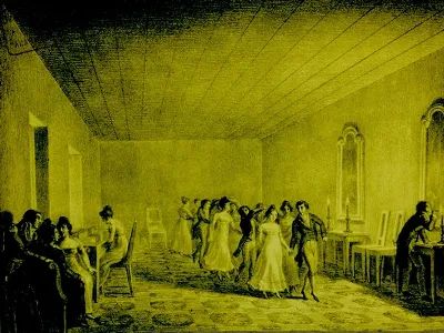 Tertulia en una casa de Santiago de Chile — aprox. 1824–1930 | Chile de Ayer