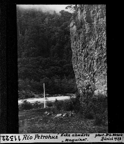 Río Petrohué, curva río abajo — aprox. 1938–1940 | Chile de Ayer