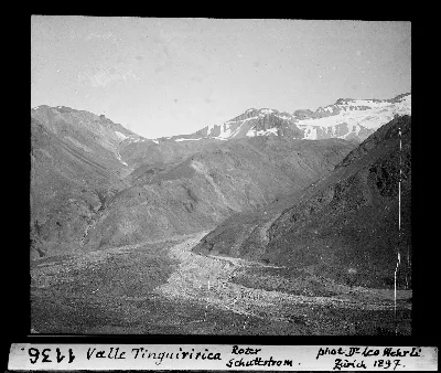 Valle del Tinguiririca con detritos rojos, diapositiva de Leo Wehrli (1897) — aprox. 1897–1940 | Chile de Ayer