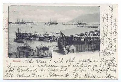 Vista del puerto de Iquique con barcos en la rada — aprox. 1900–1930 | Chile de Ayer