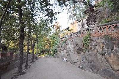 Cerro Santa Lucía, sendero con muros de piedra y vegetación — aprox. 1880–1930 | Chile de Ayer