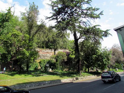 Cerro Santa Lucía con árbol centenario y muralla colonial — aprox. 1880–1930 | Chile de Ayer