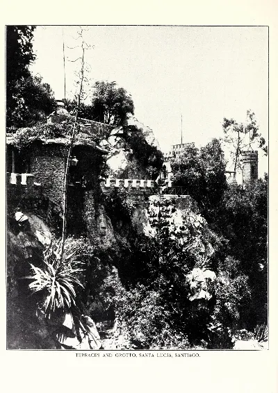 Terrazas y gruta del Cerro Santa Lucía, Santiago — aprox. 1904–1930 | Chile de Ayer