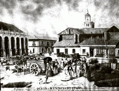 Plaza de Armas de Santiago, grabado basado en pintura de Charton — aprox. 1850 | Chile de Ayer