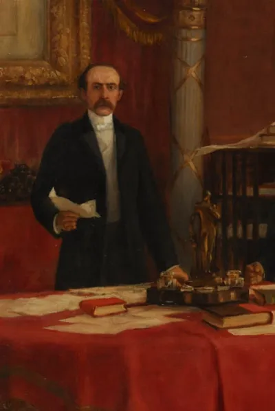 Presidente José Manuel Balmaceda en el Consejo de ministros del 7 de enero de 1891. Detalle del óleo de Pedro Subercaseaux. — aprox. 1910 | Chile de Ayer
