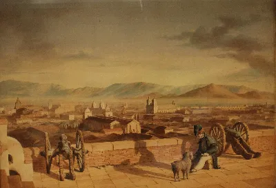 Vista de Santiago desde el Castillo de Hidalgo en el Cerro Santa Lucía — aprox. 1831 | Chile de Ayer
